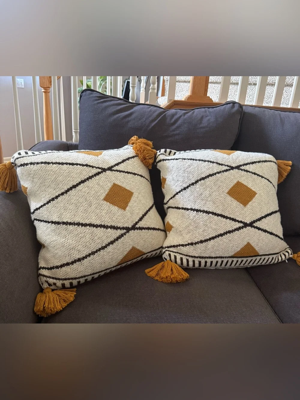 Decorative Diamond Tassel Throw Pillow Pair